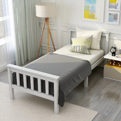 Classic Solid Pine Wood Single Bed Frame Wooden Day Bed with Slat White ...