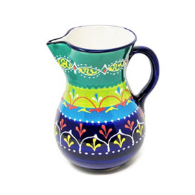 Classic Spanish Hand Painted Pattern Home Decor Large Pourer Jug 2L Blue/Green