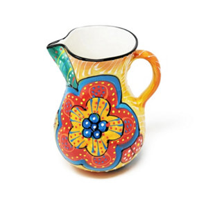 Classic Spanish Hand Painted Pattern Home Decor Large Pourer Jug 2L Red/Yellow Flower