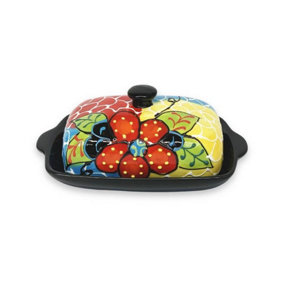 Classic Spanish Hand Painted Pattern Kitchen Dining Butter Dish (L) 19cm x (H) 7cm Fish Scales