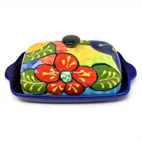 Classic Spanish Hand Painted Pattern Kitchen Dining Butter Dish (L) 19cm x (H) 7cm Floral
