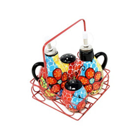 Classic Spanish Hand Painted Pattern Kitchen Dining Condiment Rack (H) 16cm Fish Scales