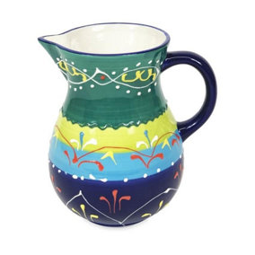 Classic Spanish Hand Painted Pattern Kitchen Dining Decor Large Pourer Jug 1L Blue/Green