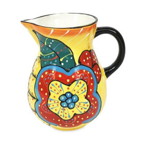 Classic Spanish Hand Painted Pattern Kitchen Dining Decor Large Pourer Jug 1L Red/Yellow Flower