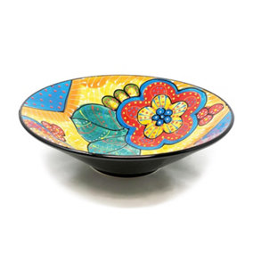 Classic Spanish Hand Painted Pattern Kitchen Dining Extra Large Conical Bowl 38cm Red/Yellow Flower