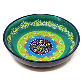 Classic Spanish Hand Painted Pattern Kitchen Dining Food Bowl 26cm Blue/Green