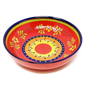 Classic Spanish Hand Painted Pattern Kitchen Dining Food Bowl 26cm Daisy Chains