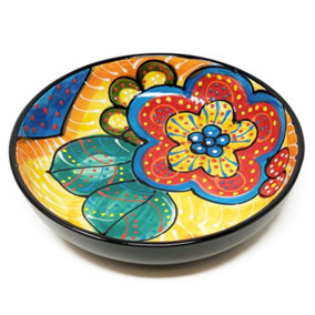 Classic Spanish Hand Painted Pattern Kitchen Dining Food Bowl 26cm Red/Yellow Flower