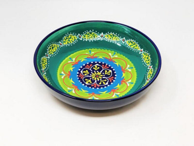 Classic Spanish Hand Painted Pattern Kitchen Dining Large Food Bowl 30cm Blue/Green