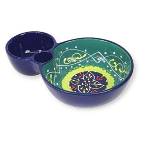 Classic Spanish Hand Painted Pattern Kitchen Dining Olive Dish (L) 19cm Blue/Green