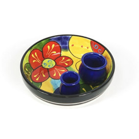 Classic Spanish Hand Painted Pattern Kitchen Dining Round Olive Dish (Diam) 15cm Floral