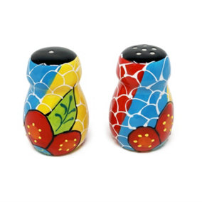 Classic Spanish Hand Painted Pattern Kitchen Dining Salt & Pepper Pots (H) 5.5cm Fish Scales