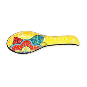 Classic Spanish Hand Painted Pattern Kitchen Dining Spoon Rest (L) 26cm Red/Yellow Flower