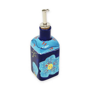 Classic Spanish Hand Painted Pattern Kitchen Dining Squared Oil Drizzler 250ml Blue Flower