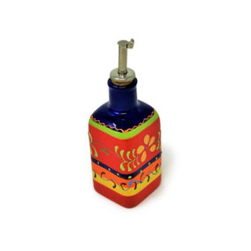 Classic Spanish Hand Painted Pattern Kitchen Dining Squared Oil Drizzler 250ml Daisy Chains