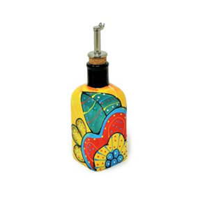 Classic Spanish Hand Painted Pattern Kitchen Dining Squared Oil Drizzler 250ml Red/Yellow Flower