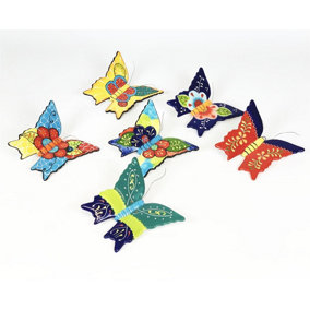 Classic Spanish Home Décor Set of 6 Wall Hanging Butterfly Ornaments 11.5 x 11cm Mixed Colours