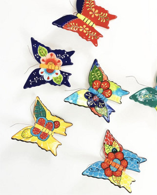 Classic Spanish Home Décor Set of 6 Wall Hanging Butterfly Ornaments 11.5 x 11cm Mixed Colours