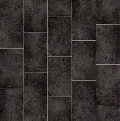 Classic Tile Vinyl by Remland (Black Mottled Tile, 4m x 4m)