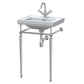 Classic Traditional 1 Tap Hole Fireclay Basin with Luxury Wash Stand & Bottle Trap (Tap Not Included) - 500mm - Chrome - Balterley