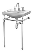 Classic Traditional 3 Tap Hole Fireclay Basin with Luxury Wash Stand & Bottle Trap (Tap Not Included) - 500mm - Chrome - Balterley