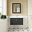 Classic Traditional Wall Hung 1 Drawer Vanity Unit with 1 Tap Hole Fireclay Basin, 800mm - Soft Black - Balterley