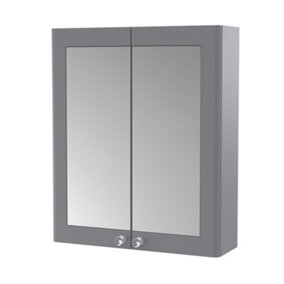 Classic Traditional Wall Hung 2 Soft Close Door Mirror Cabinet, 600mm - Satin Grey - Balterley