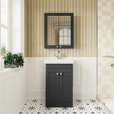 Classic Traditional Wall Hung 2 Soft Close Door Mirror Cabinet, 600mm - Soft Black - Balterley
