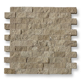 Classic Travertine 2.5 x 5cm Brick Size Split Face Cladding 30.5 x 30.5cm Tile, Sold Per Tile
