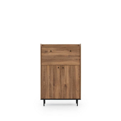 Classic Vasina 03 Highboard Cabinet - Rustic Oak Castello & Black Matt with Industrial Metal Legs - W900mm x H1400mm x D400mm