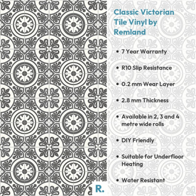 Classic Victorian Tile Vinyl by Remland (1.00 m x 4.00 m)