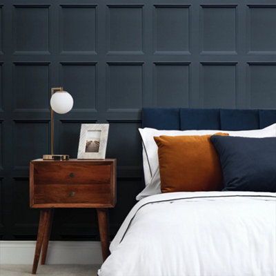 Classic Wood Panel Wallpaper In Blue DIY at B&Q