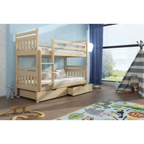 Classic Wooden Bunk Bed with Storage & Comfort Foam Mattresses in Pine Oak (H1640mm x W1980mm x D980mm)