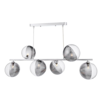 Claudia 6 Light Silver Pendant Bar with Glass Shades