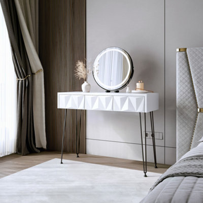 Claudia Dressing Table White/Black + Riley Black LED Mirror