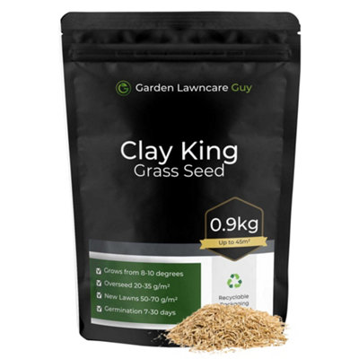 Clay King - Grass Seed for Clay Soil UK - Deep Rooting for Clay Lawns and New Builds - 40m² - 900g - Garden Lawncare Guy