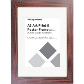 Clay Roberts A3 Frame, Brown, Photo, Poster, Art Print Frame, Includes Mount for A4 Prints, Wall Mountable