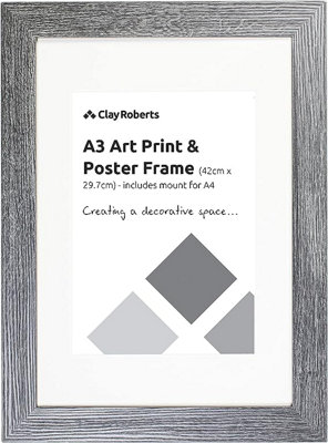 Clay Roberts A3 Frame, Dark Grey, Photo, Poster, Art Print Frame, Includes Mount for A4 Prints, Wall Mountable, Picture Frames