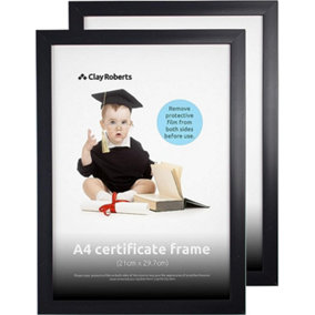 Clay Roberts A4 Frame, Photo Frame, Black A4, Pack of 2, Picture Frame, Certificate Frame, Art Print Poster Frame, Freestanding an