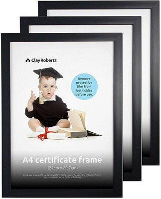 Clay Roberts A4 Frame, Photo Frame, Black A4, Pack of 3, Picture Frame, Certificate Frame, Art Print Poster Frame, Freestanding an