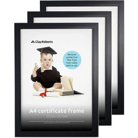 Clay Roberts A4 Frame, Photo Frame, Black A4, Pack of 3, Picture Frame, Certificate Frame, Art Print Poster Frame, Freestanding an