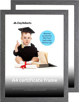 Clay Roberts A4 Frame, Photo Frame, Dark Grey A4, Pack of 2, Picture Frame, Certificate Frame, Art Print Poster Frame, Freestandin