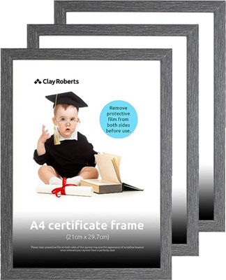 Clay Roberts A4 Frame, Photo Frame, Dark Grey A4, Pack of 3, Picture Frame, Certificate Frame, Art Print Poster Frame, Freestandin