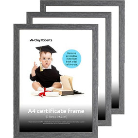 Clay Roberts A4 Frame, Photo Frame, Dark Grey A4, Pack of 3, Picture Frame, Certificate Frame, Art Print Poster Frame, Freestandin
