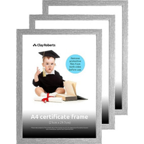 Clay Roberts A4 Frame, Photo Frame, Light Grey A4, Pack of 3, Picture Frame, Certificate Frame, Art Print Poster Frame, Freestandi