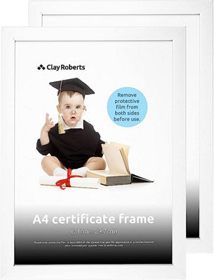 Clay Roberts A4 Frame, Photo Frame, White A4, Pack of 2, Picture Frame, Certificate Frame, Art Print Poster Frame, Freestanding an