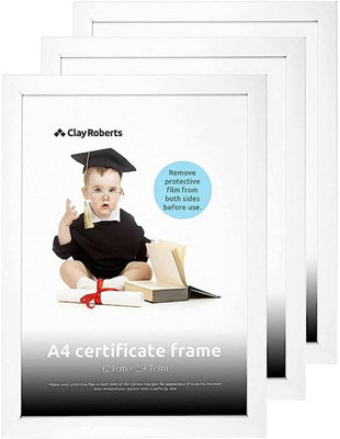 Clay Roberts A4 Frame, Photo Frame, White A4, Pack of 3, Picture Frame, Certificate Frame, Art Print Poster Frame, Freestanding an