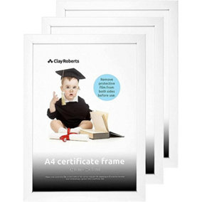 Clay Roberts A4 Frame, Photo Frame, White A4, Pack of 3, Picture Frame, Certificate Frame, Art Print Poster Frame, Freestanding an