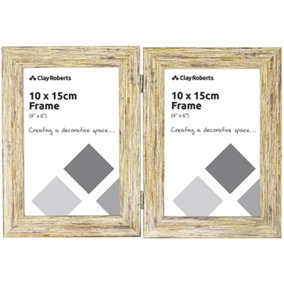 Clay Roberts Double Photo Picture Frame 6 x 4, Ash, Holds 2 Standard Photographs, Freestanding, Twin Hinged 6x4" 10 x 15 cm Pictur
