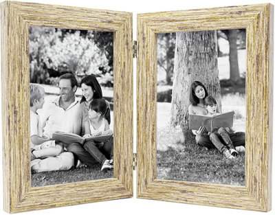 Clay Roberts Double Photo Picture Frame 6 x 4, Light Grey, Holds 2 Standard  Photographs, Freestanding, Twin Hinged 6x4 10 x 15 cm